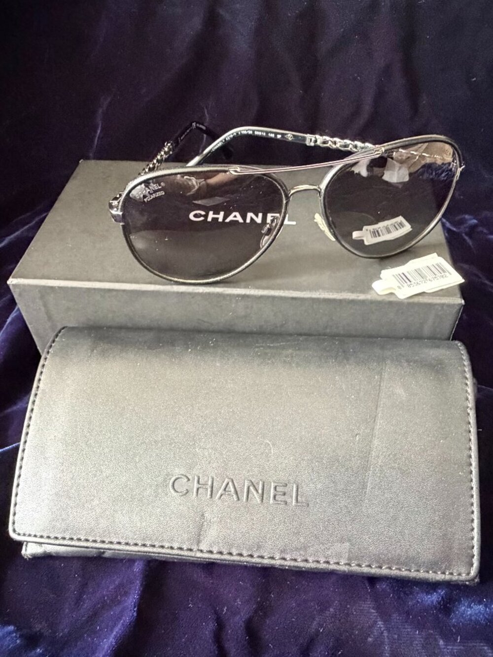 Chanel Polarized Aviator Sunglasses Silver Chain Detail